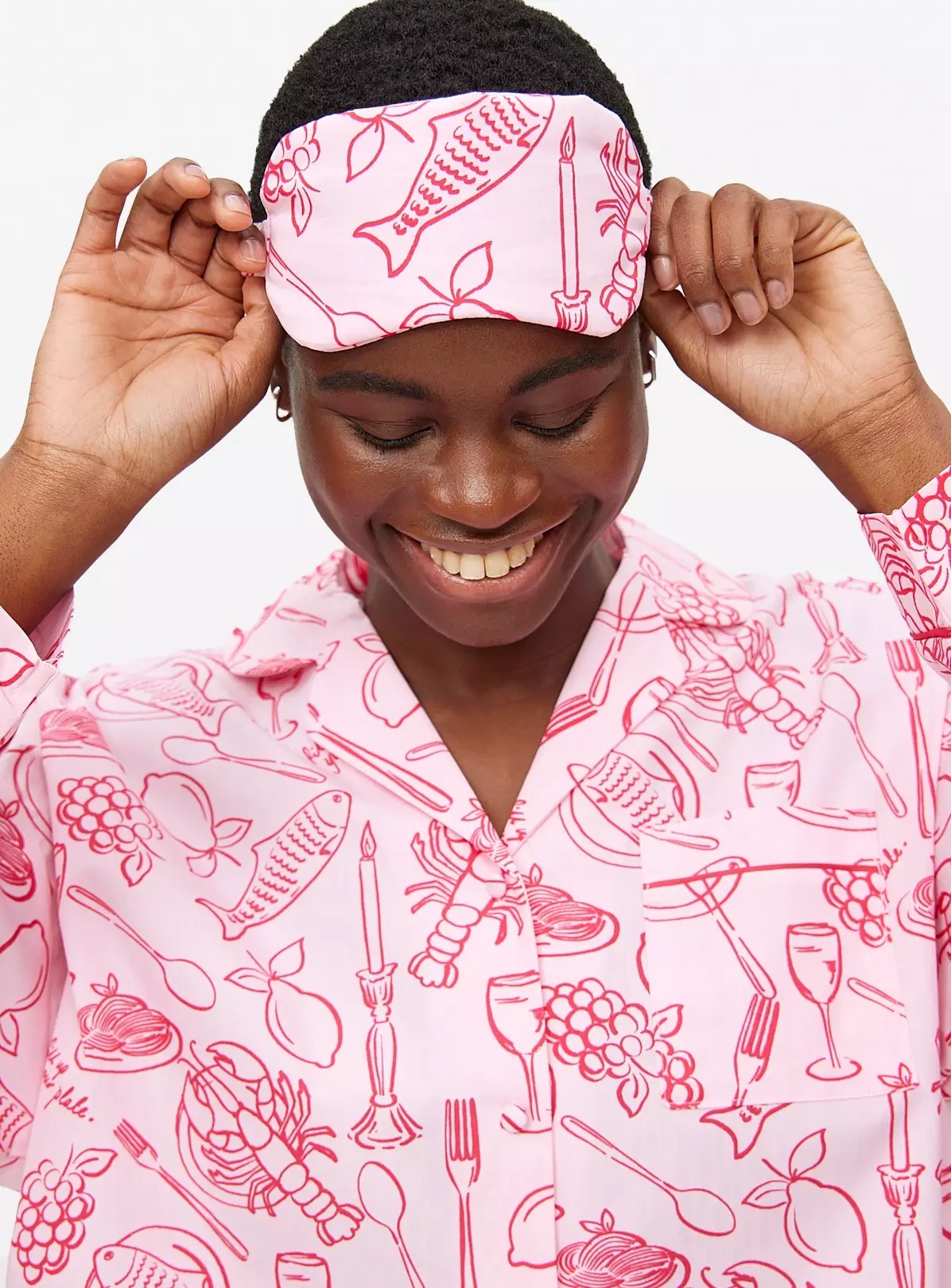 Pink Wine and Dine Printed Pyjamas Set
