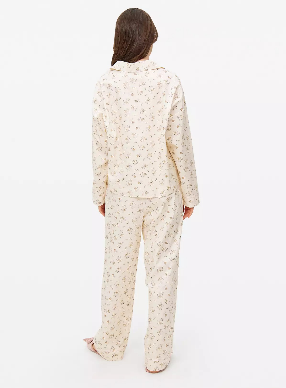 Cream Floral Print Traditional Woven Pyjamas Set
