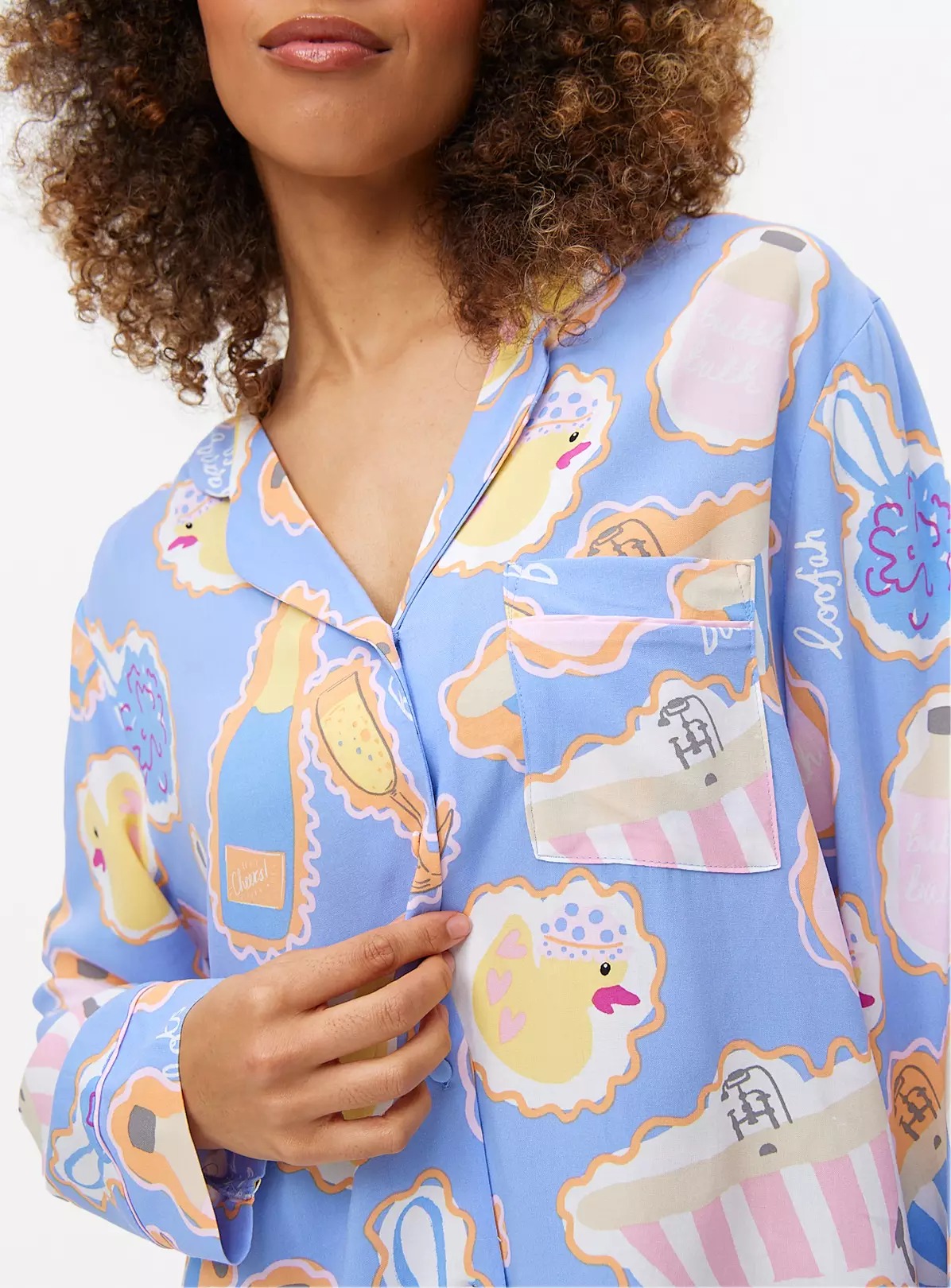 Blue Bath Time Print Traditional Pyjamas Set