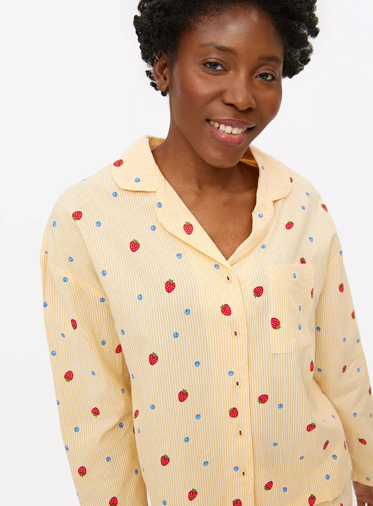 Yellow Stripe Fruit Print Traditional Pyjamas Set