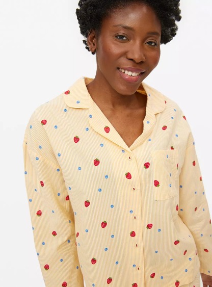 Yellow Stripe Fruit Print Traditional Pyjamas Set