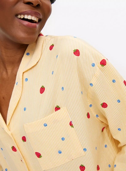 Yellow Stripe Fruit Print Traditional Pyjamas Set