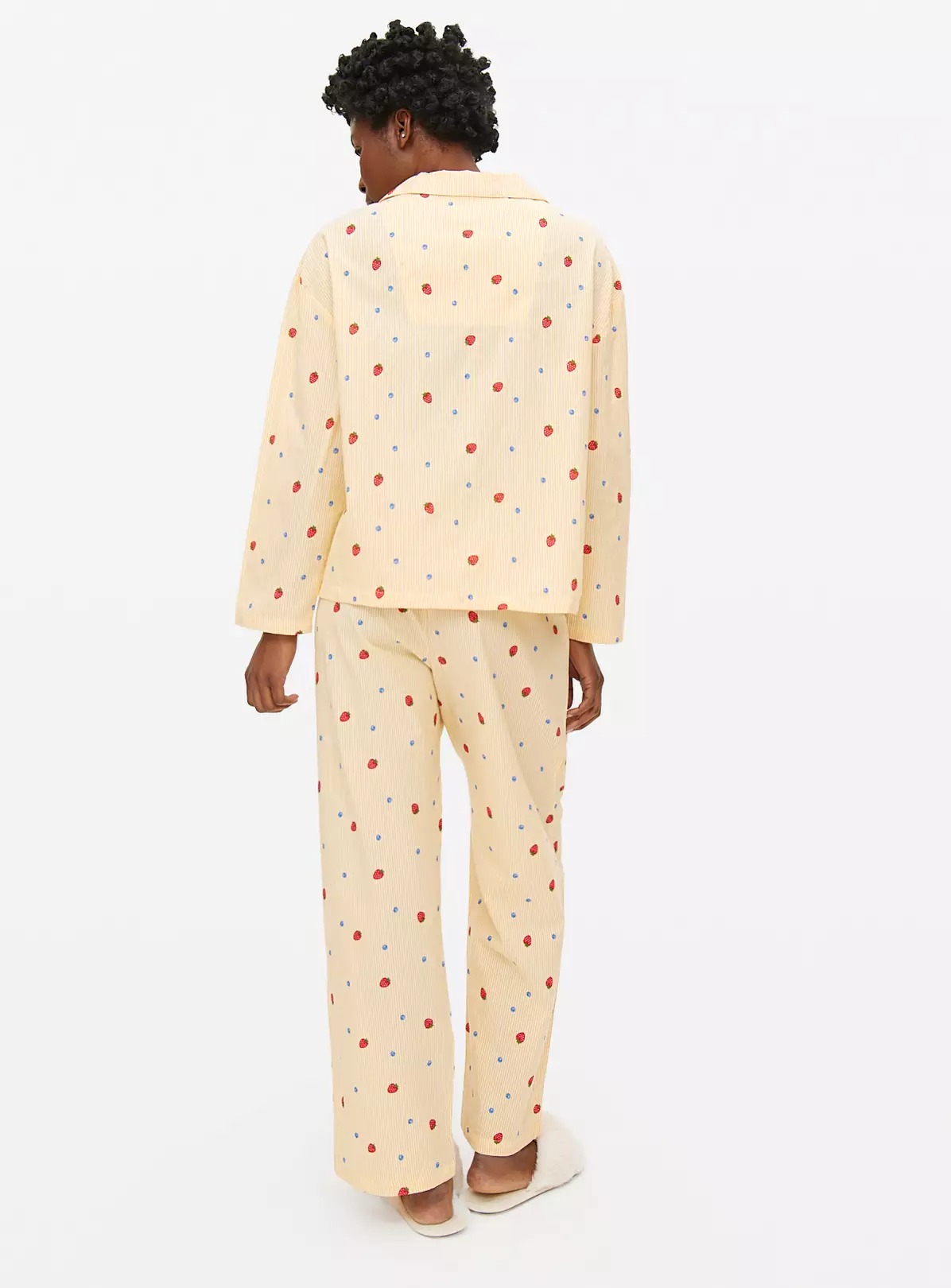 Yellow Stripe Fruit Print Traditional Pyjamas Set