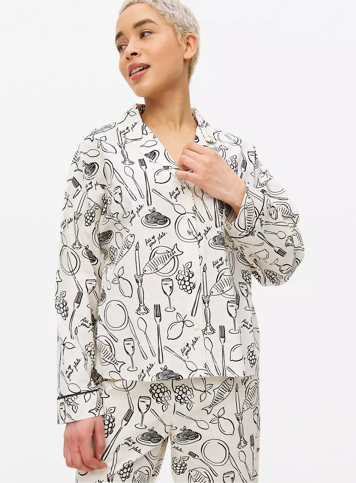 Wine and Dine Printed Traditional Pyjamas Set