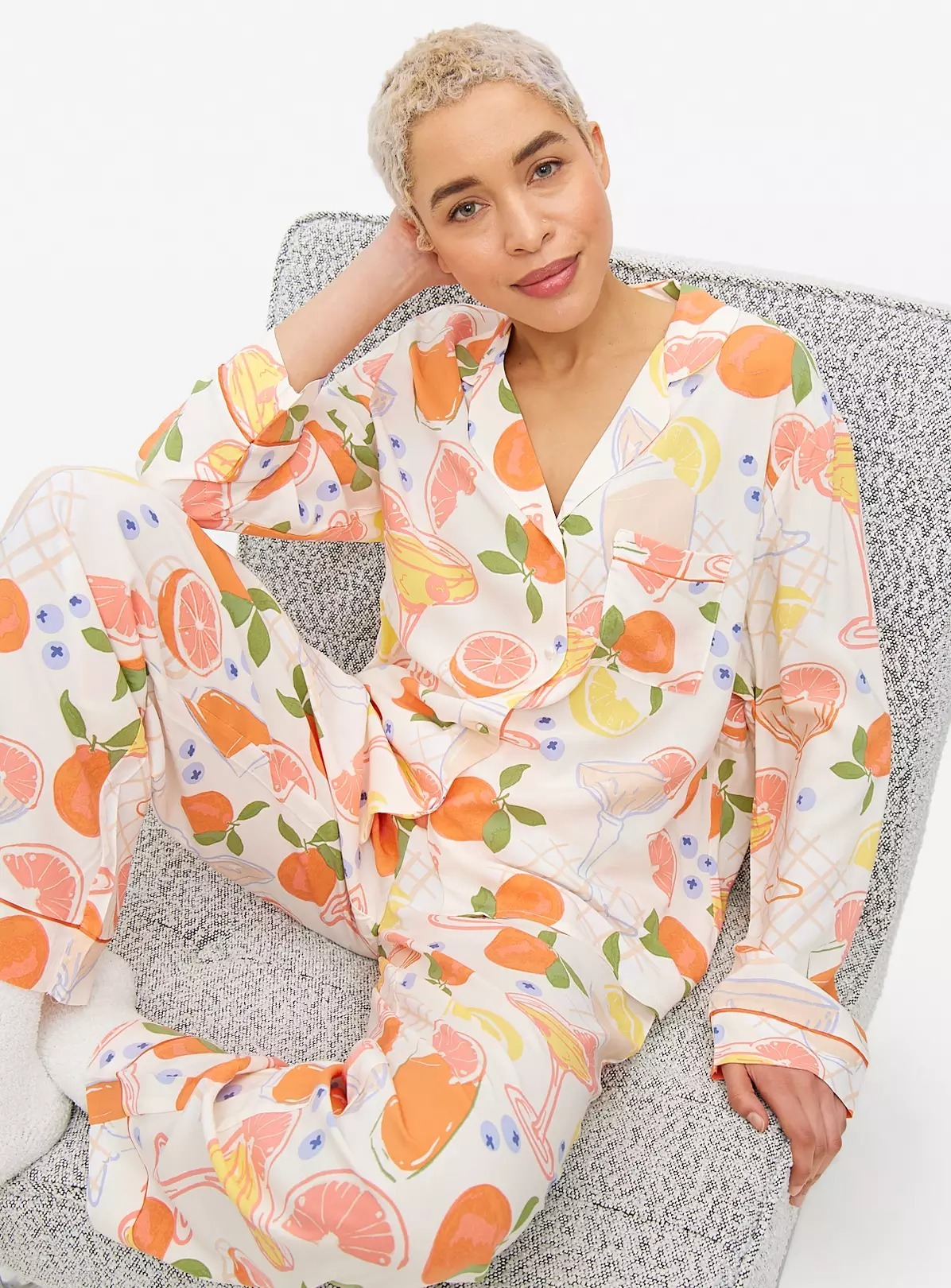 Fruit With Cocktails Printed Traditional Pyjamas Set