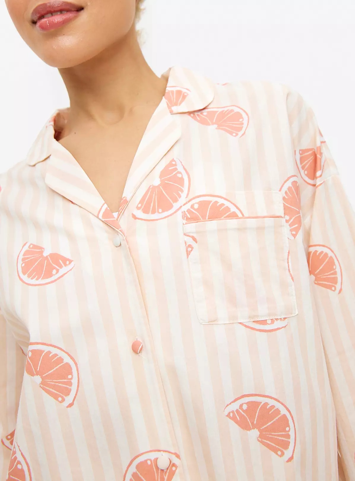 Pink Grapefruit Print Striped Traditional Pyjamas