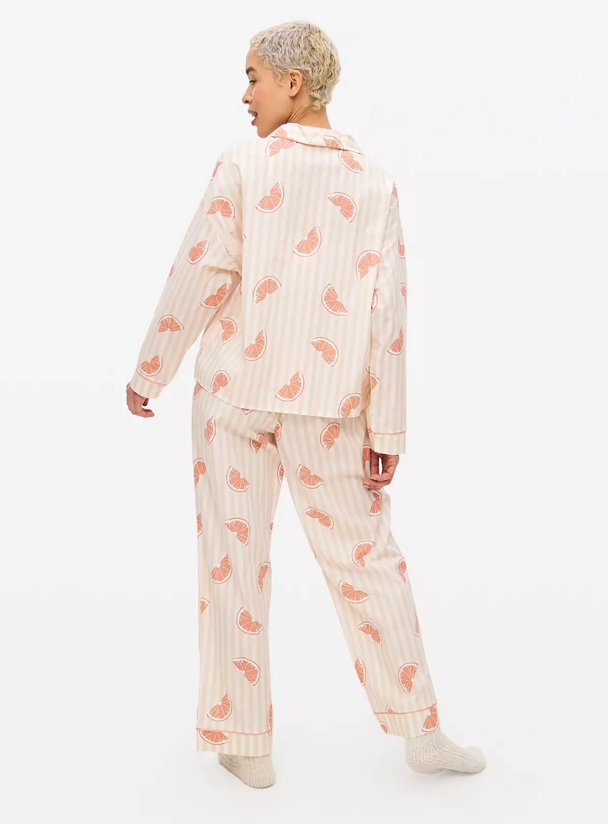 Pink Grapefruit Print Striped Traditional Pyjamas