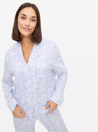Blue Floral Print Jersey Traditional Pyjamas