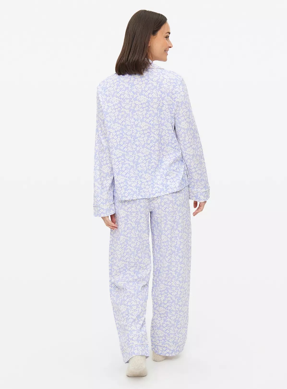 Blue Floral Print Jersey Traditional Pyjamas