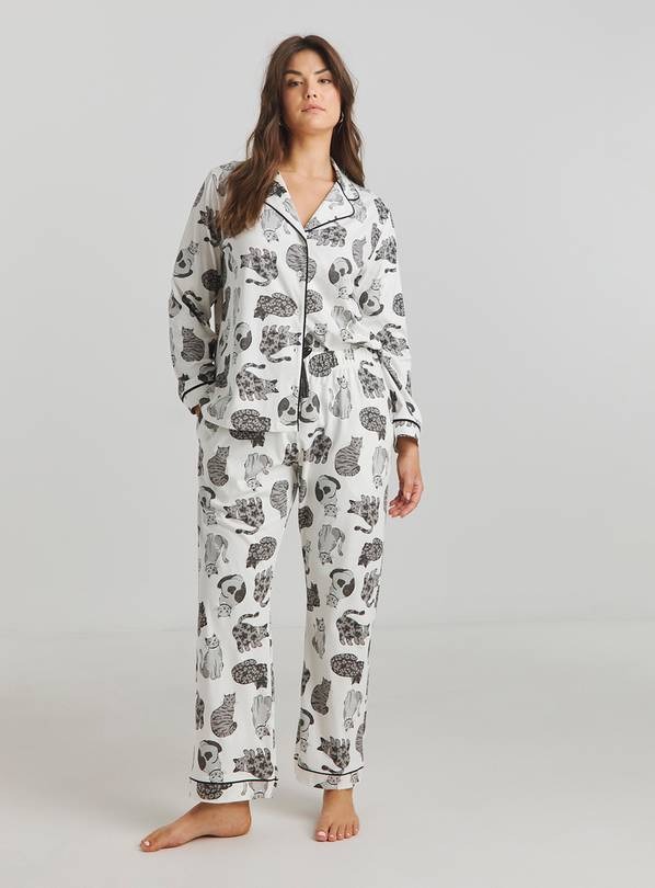 Pretty Secrets Cat Print Button Through Pyjamas Set