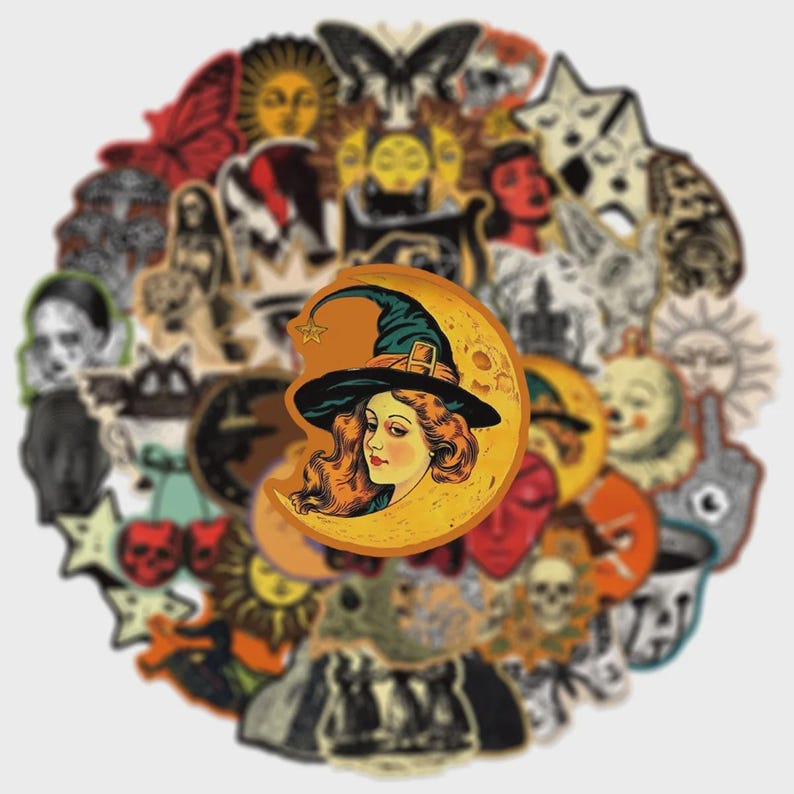 50PCS Dark Academia Stickers Witchy Gothic Moon Sun