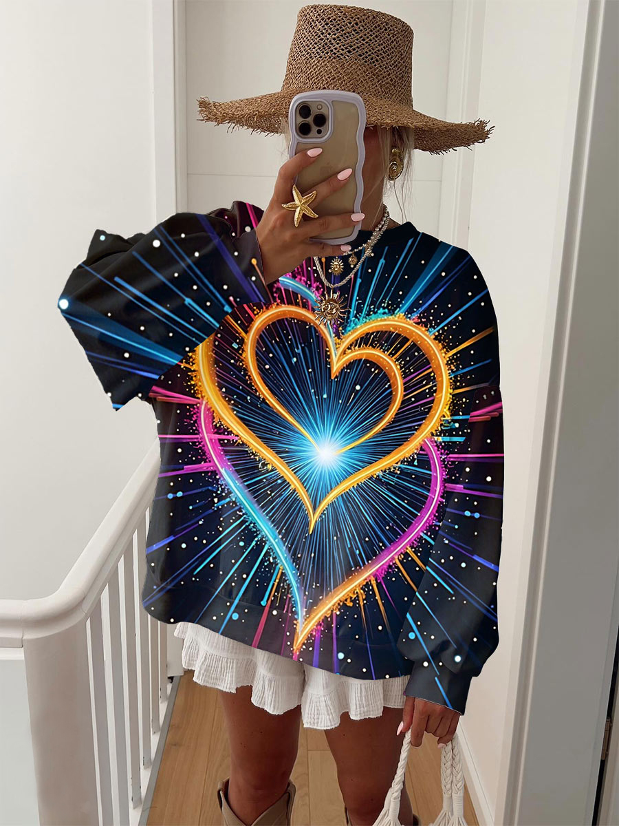 Women's Valentine's Day Colorful Heart Print Sweatshirt