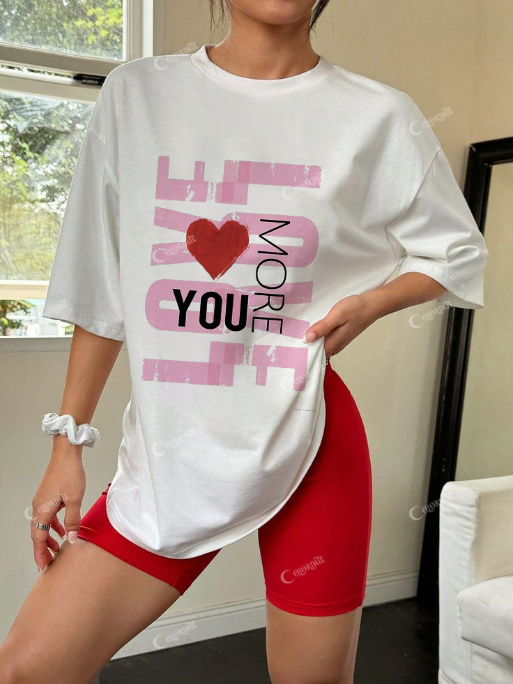 Love You More Heart Letter Cotton Casual T-Shirt