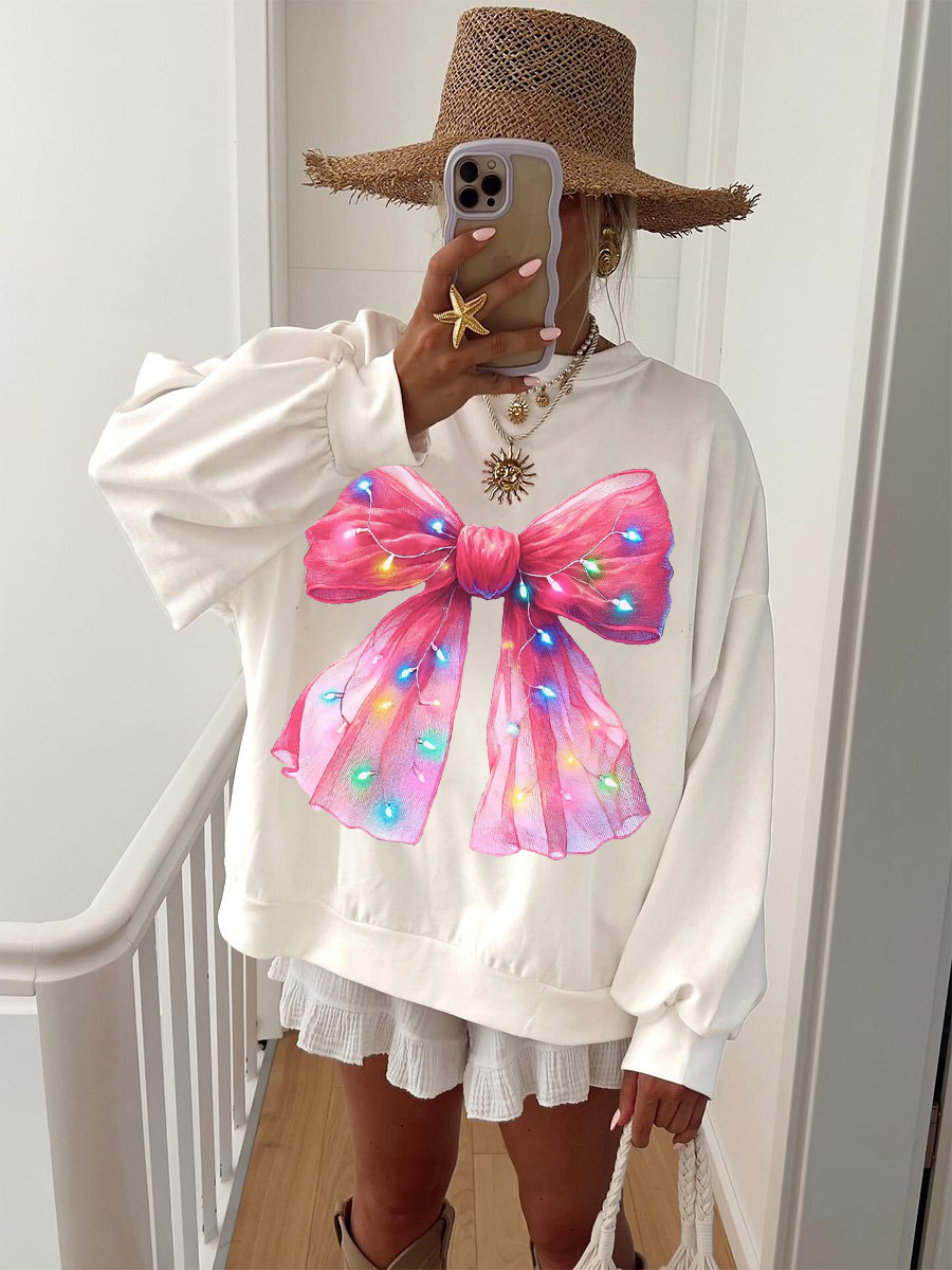 Women's PInk Bow Print Sweatshirt