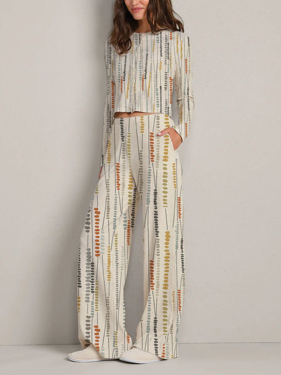 Colordate Women's Vertical Dots Stripes Print Long Sleeve Suit