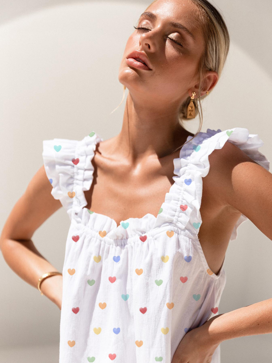 Colordate Blissful Hearts Colorful Heart Print Short Tank Top Shorts Pajama Set