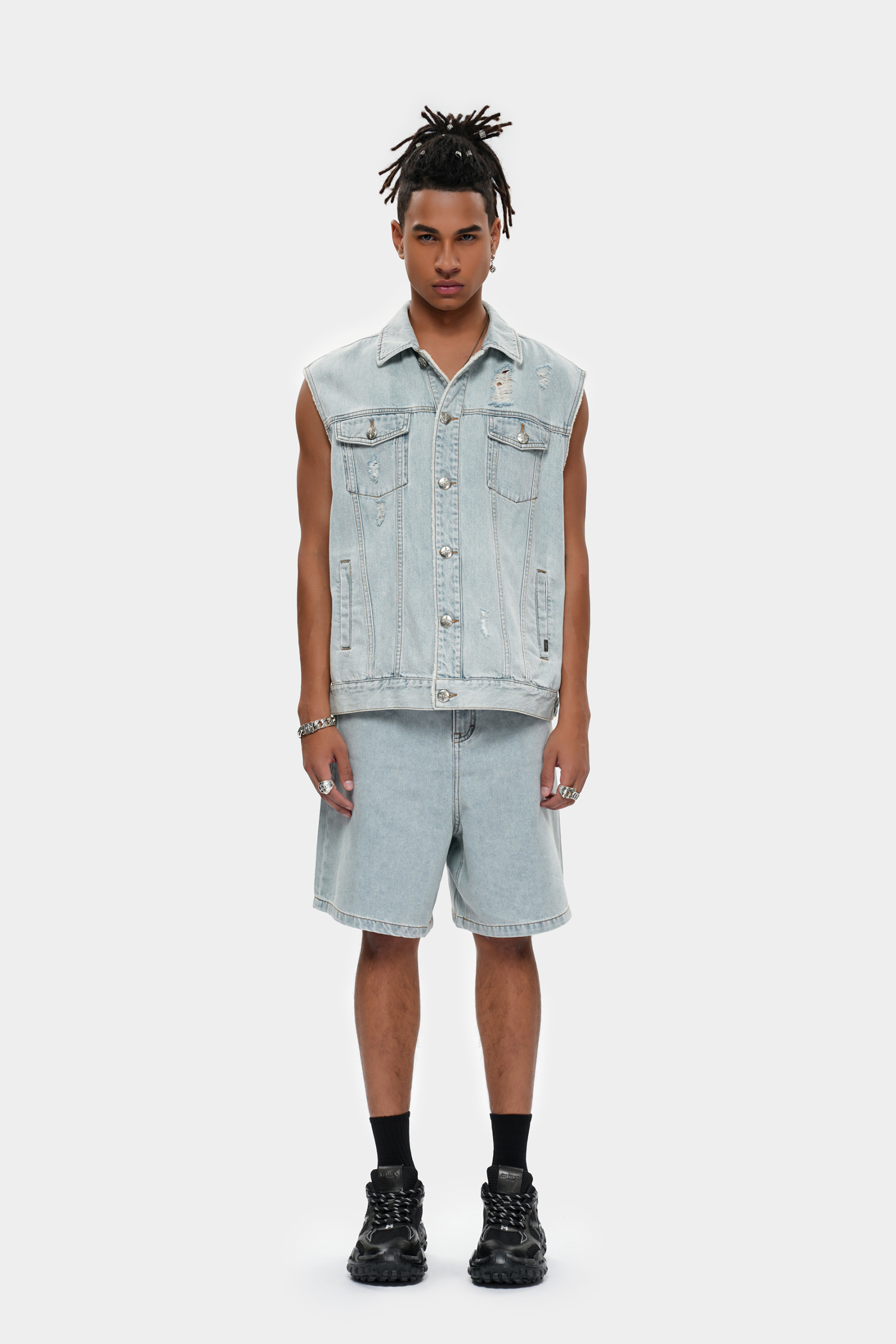 MET in Italy Retro Distressed Washed Denim Vest