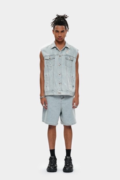MET in Italy Retro Distressed Washed Denim Vest