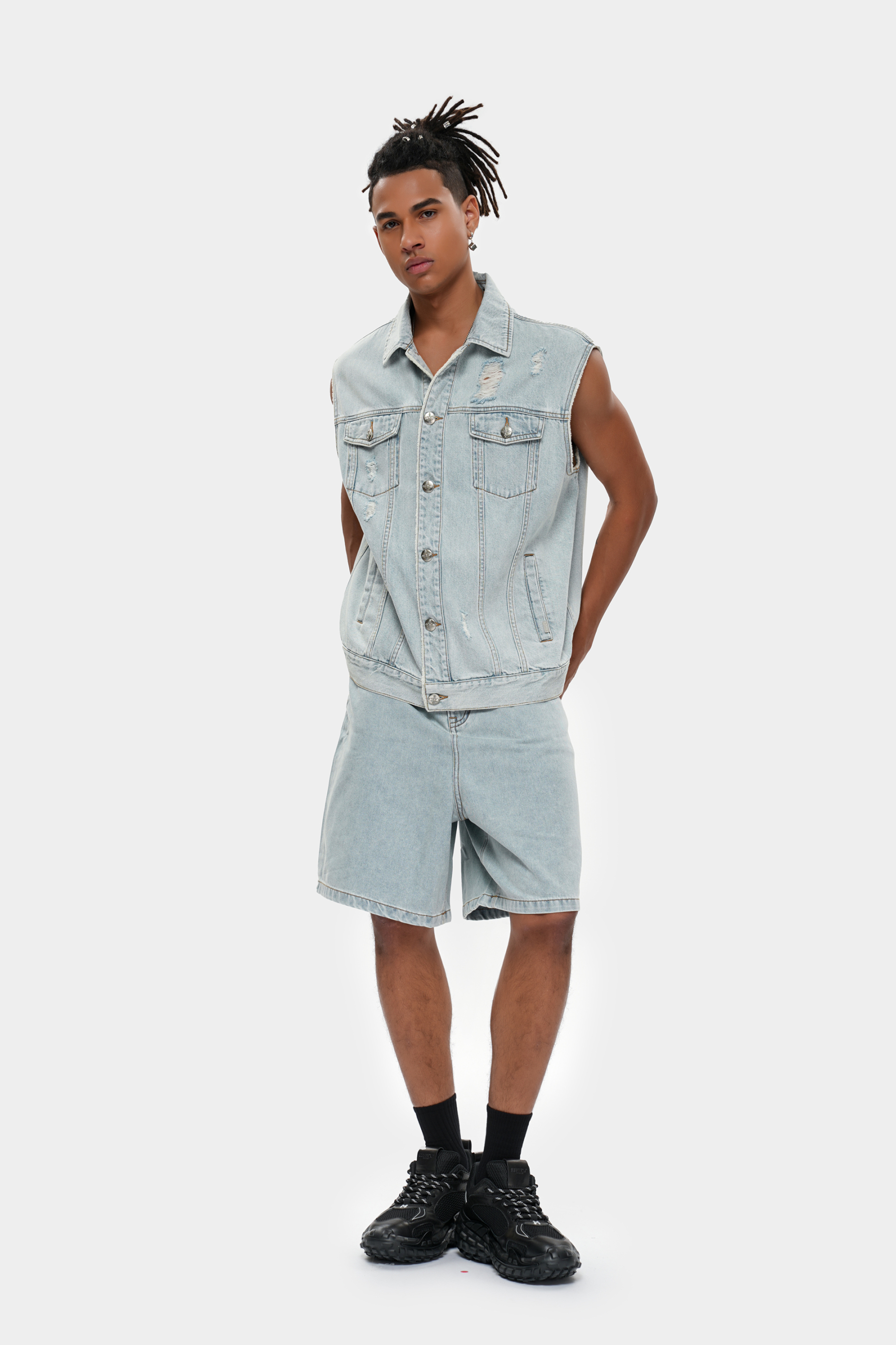 MET in Italy Retro Distressed Washed Denim Vest