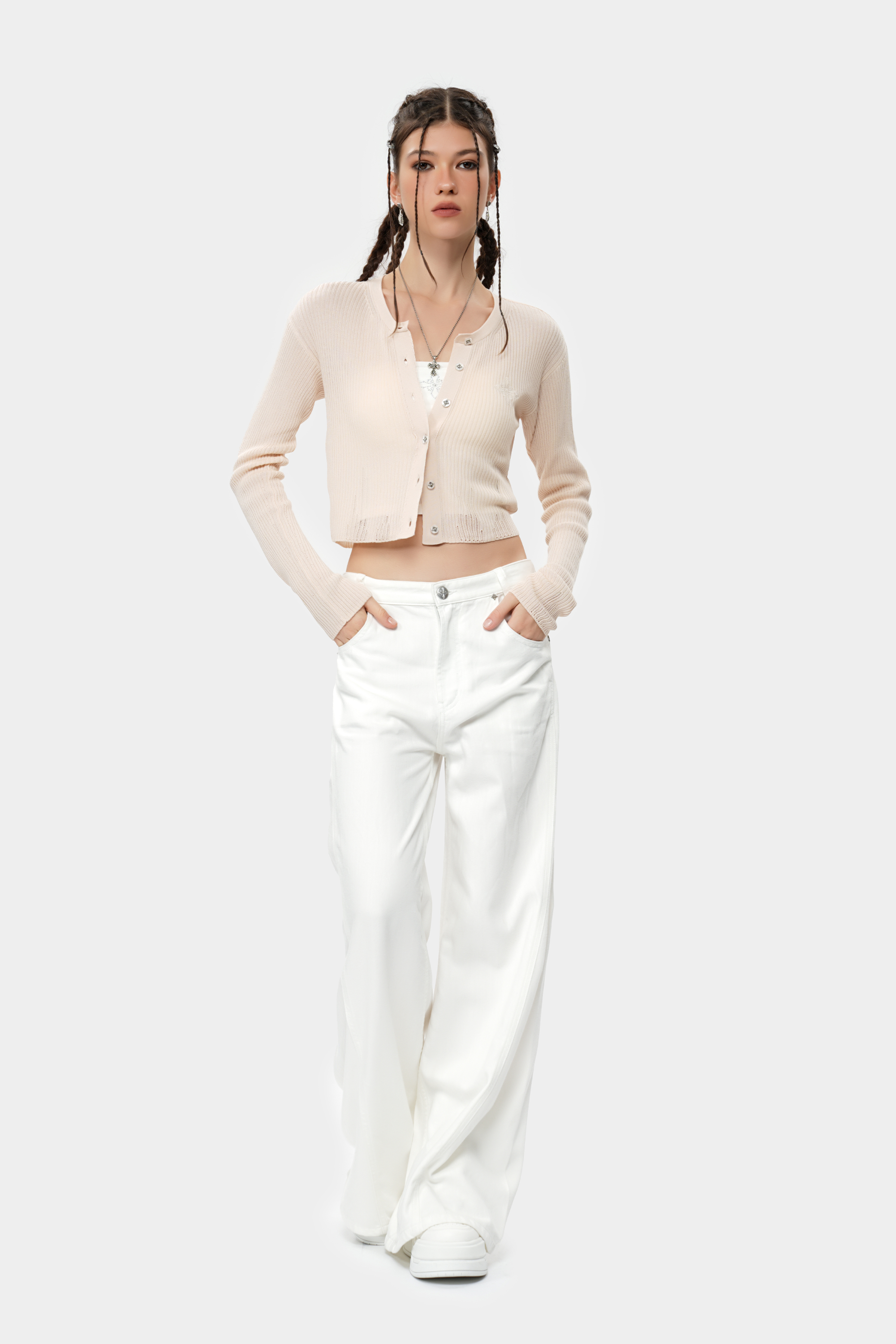 MET initaly white straight-leg casual pants