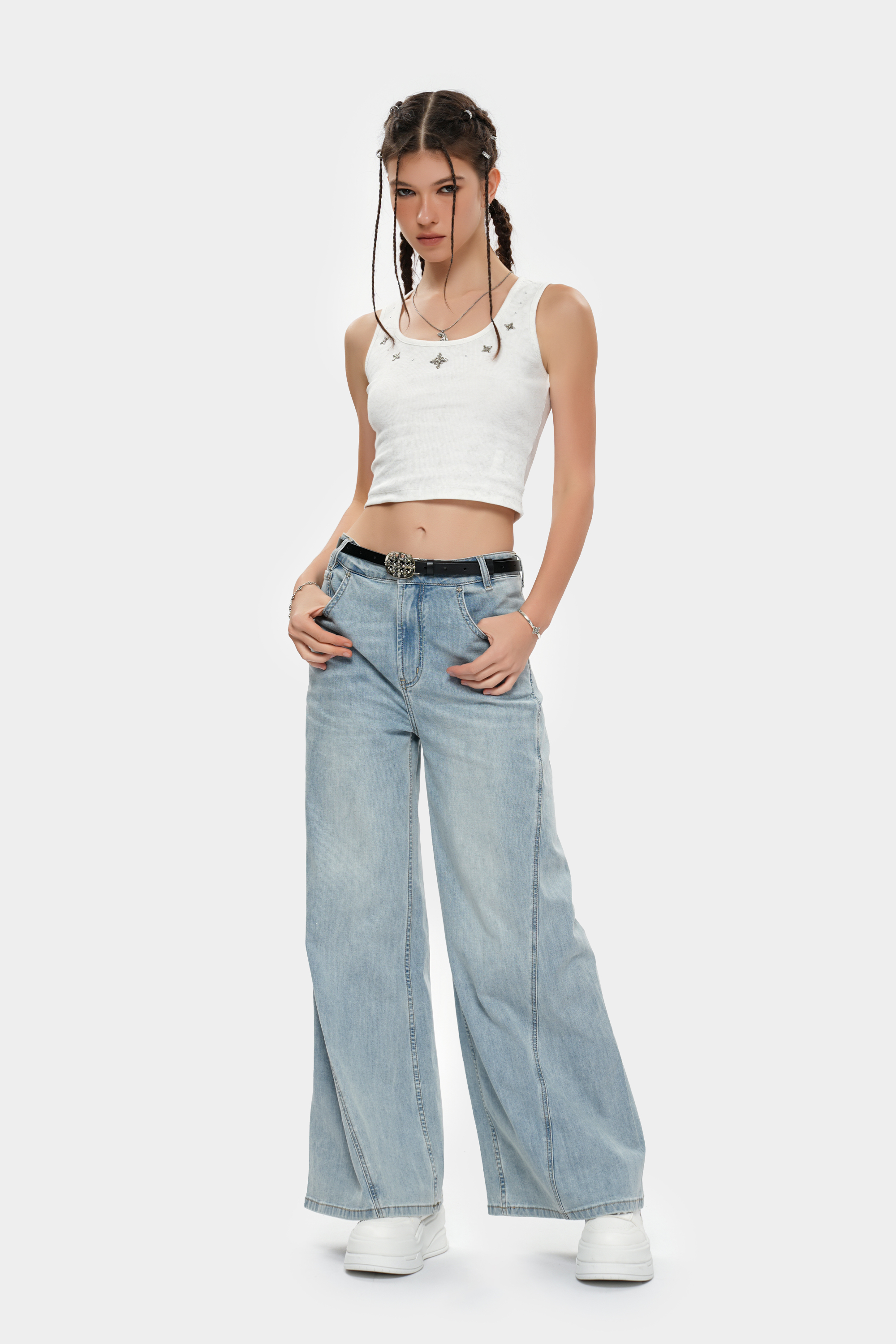 MET initaly white straight-leg casual pants