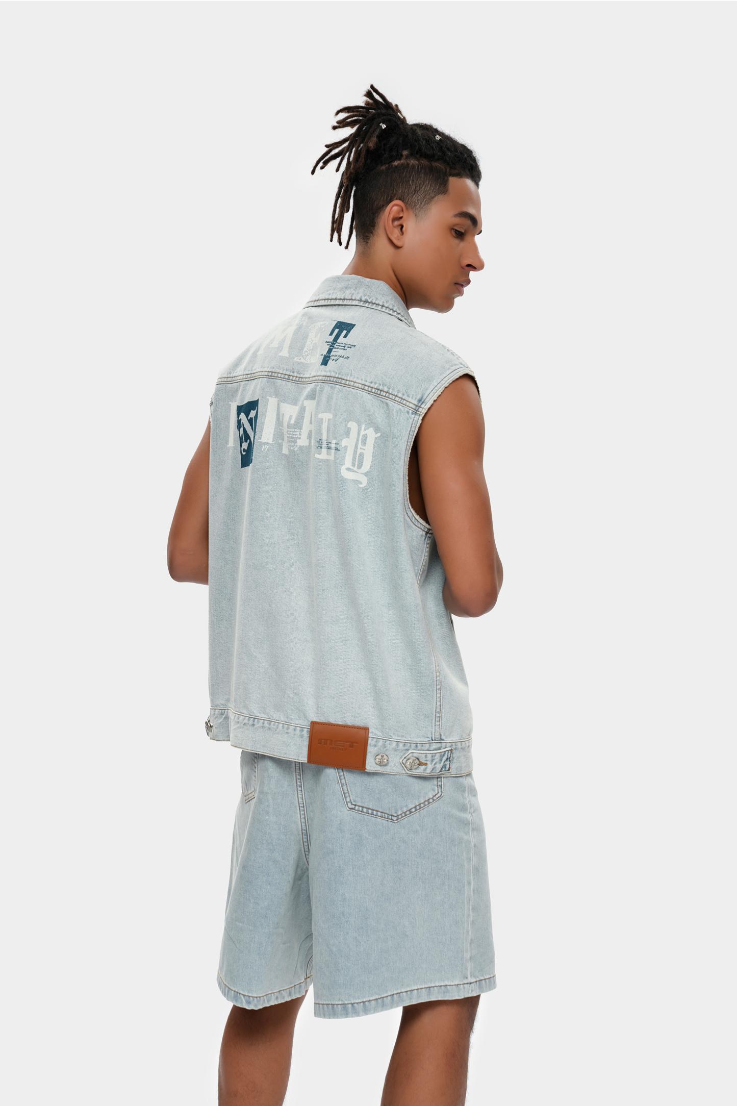 MET in Italy Retro Distressed Washed Denim Vest