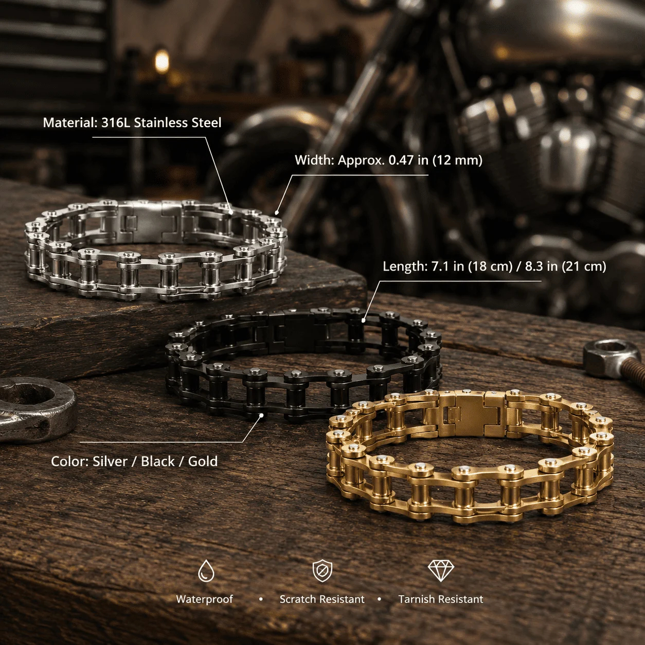 🏍️ Motorcycle Chain Link Bracelet