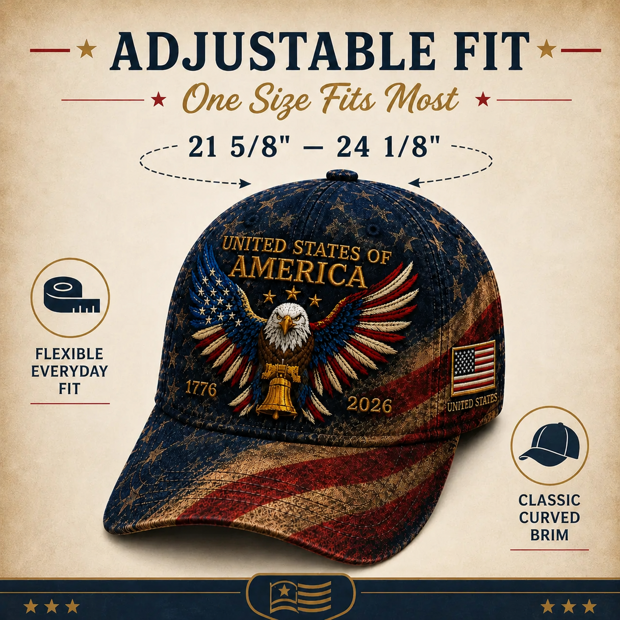 Premium Crafted USA Patriotic Eagle Cap