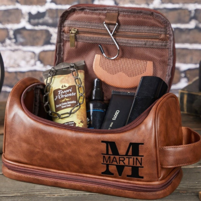 Personalized Leather Monogram Engraved Wash Bag for Unique & Love | JNSBag07