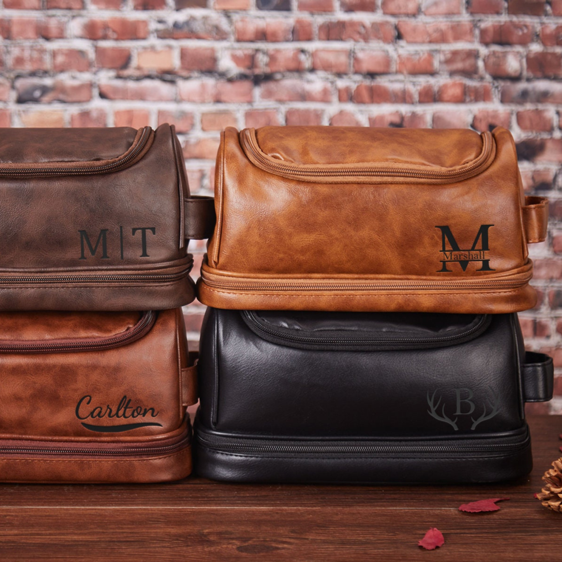 Personalized Leather Monogram Engraved Wash Bag for Unique & Love | JNSBag07