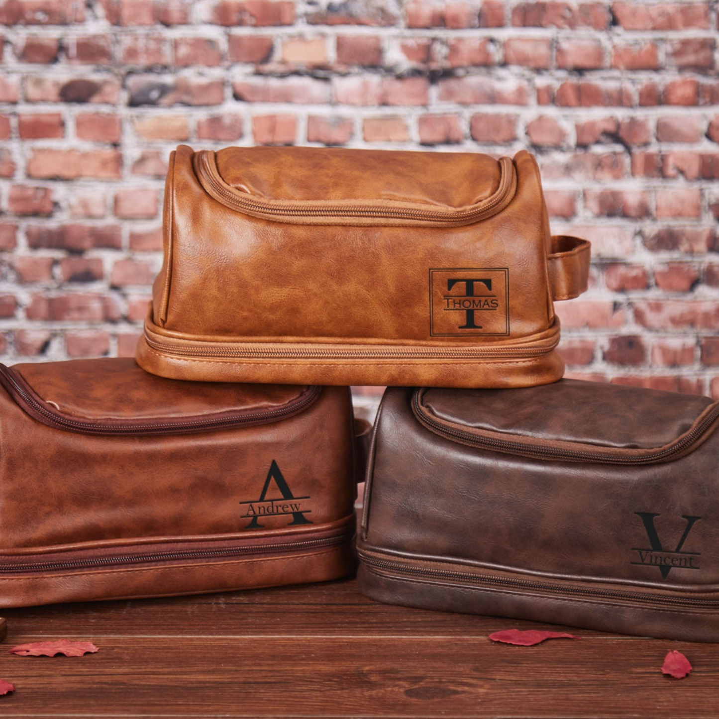 Personalized Leather Monogram Engraved Wash Bag for Unique & Love | JNSBag07