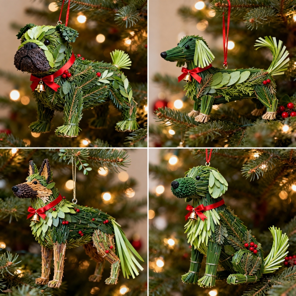 Handcrafted Evergreen Forest Dogs Ornament Collection
