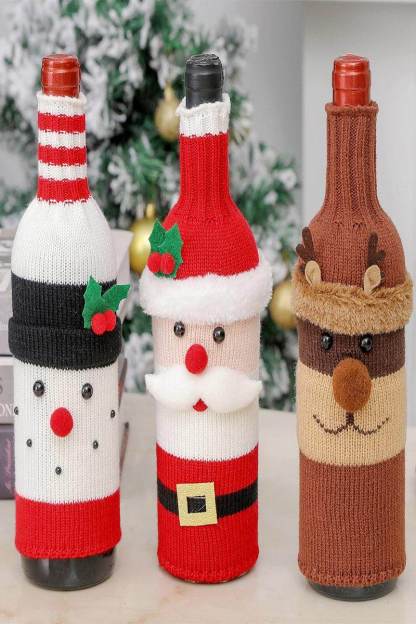 Christmas decorations wine knit bottle set holiday scene layout 644790993151 - COCOMELODY