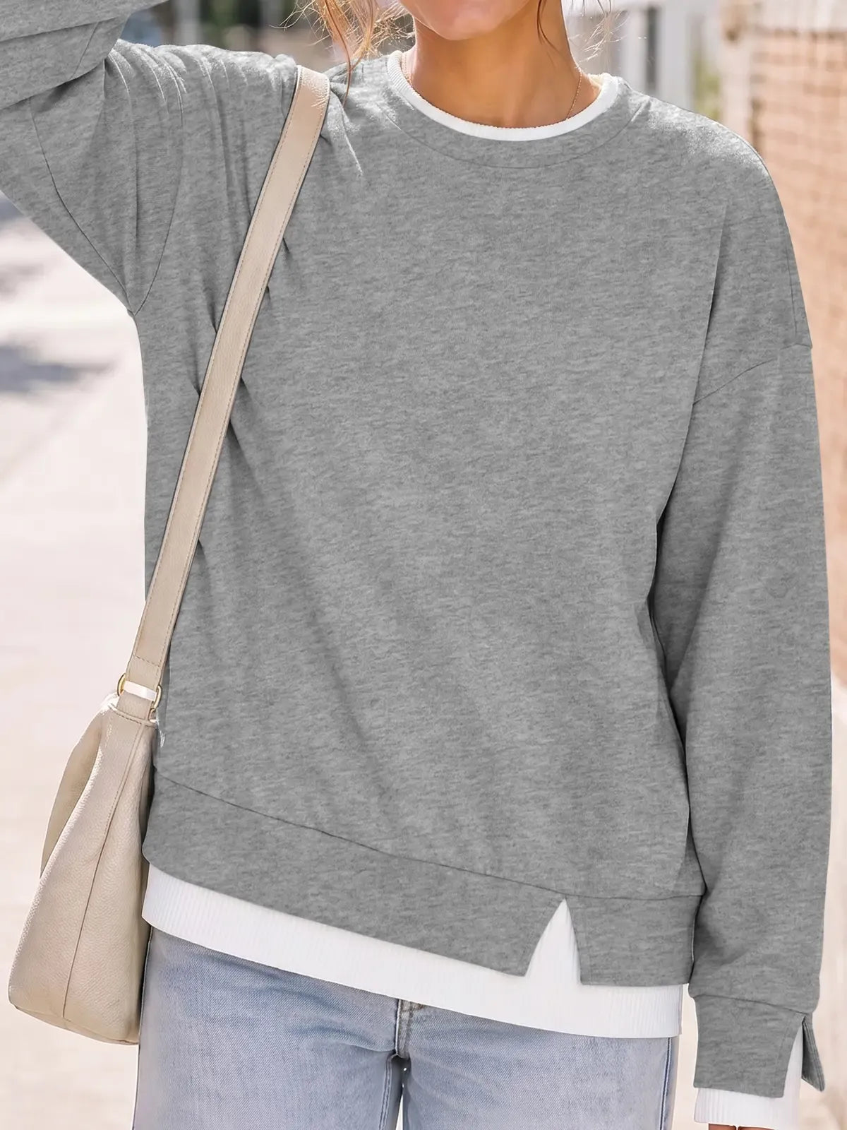 Women Crew Neck Layered Look Striped Patchwork Drop Shoulder Oversized Sweatshirt