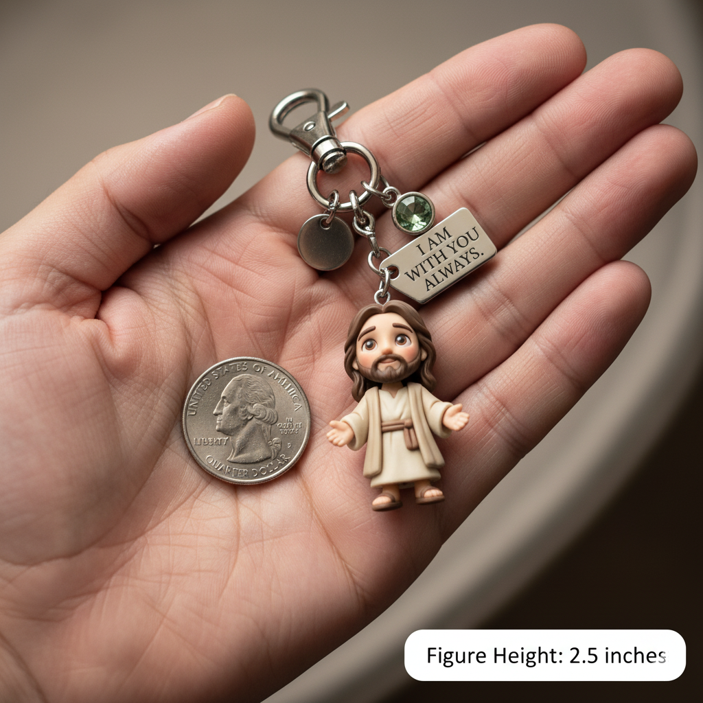 Little Jesus keychain details and message charm