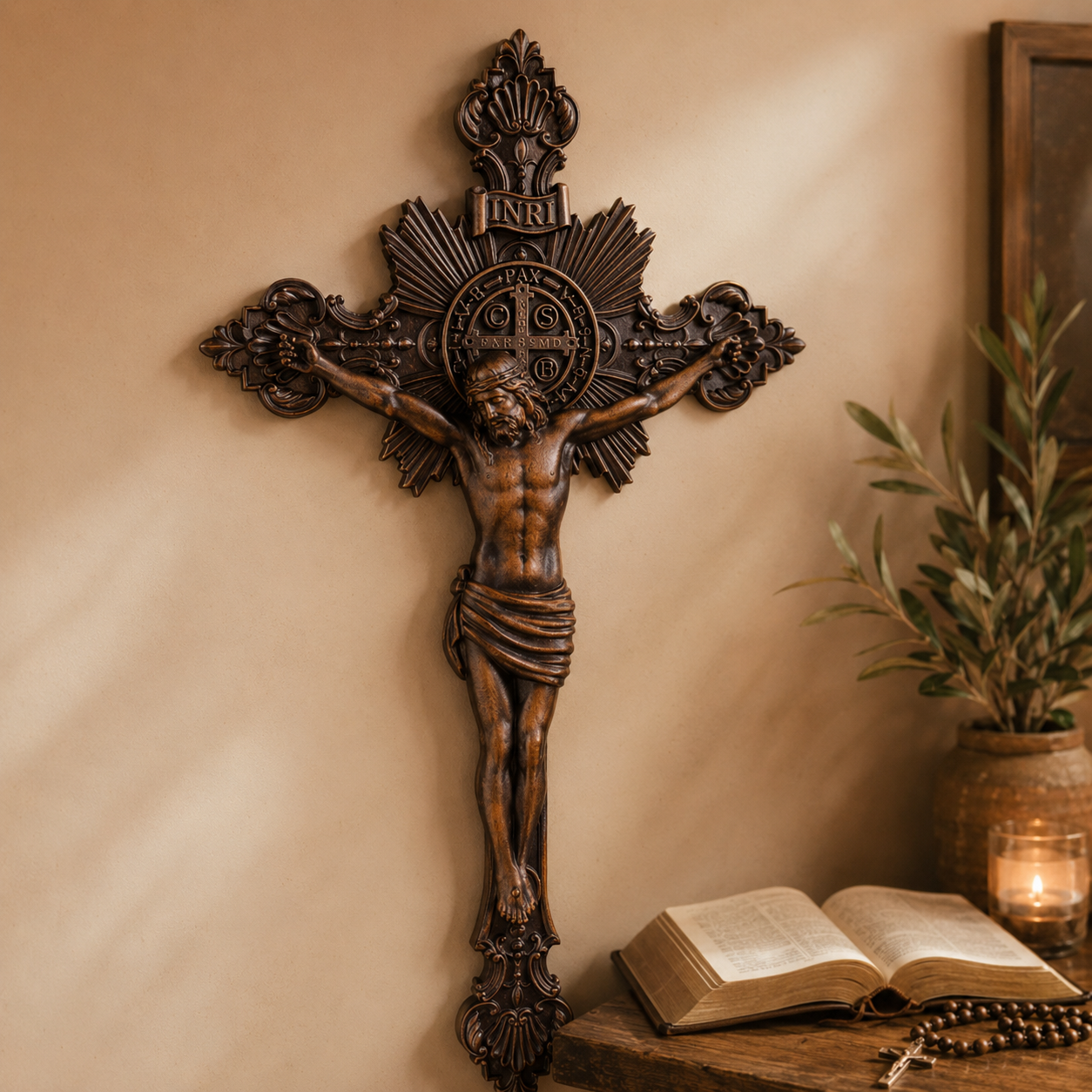 St. Benedict Exorcism Cross carved - Bless you and your family