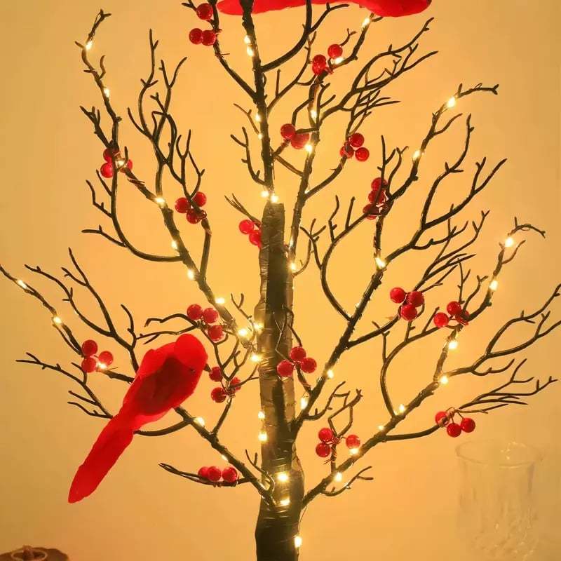 ✨Piece Set of Vintage Glowing Tree with Cardinals, Berries