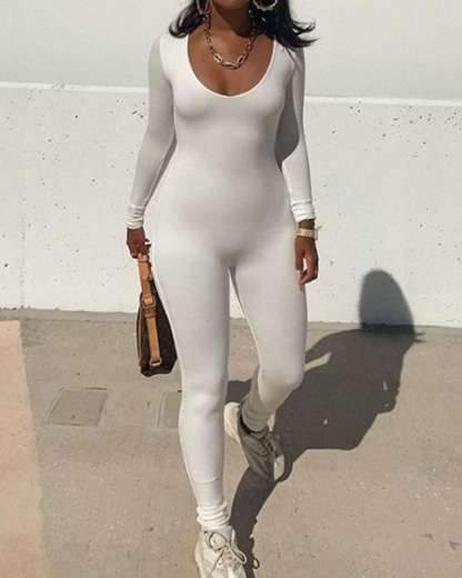 Low-Cut, Long-Sleeved Bodybuilding Jumpsuit
