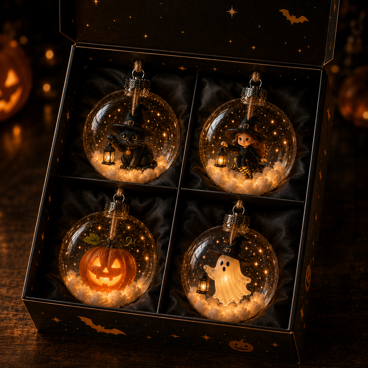 Complete Halloween ornament collection displayed together