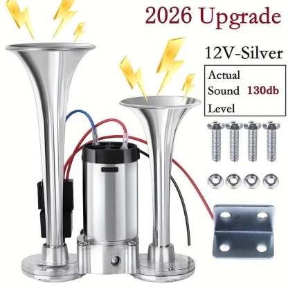 🔥LAST DAY 49% OFF - 🚗🔧2026 Upgraded 12V Dual Air Horn Kit – 130DB Super Loud Dual Horn with Compressor for Cars. Trucks. SUVs. Boats & More(✨Includes installation manual and video guide)
