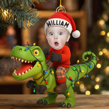 Cute Christmas Dinosaur - Personalized Kid Photo Ornament