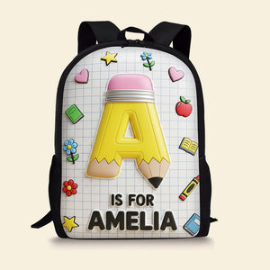 Pencil Initial Letter Alphabet School Bag - Personalized Gifts For Kids Back To School