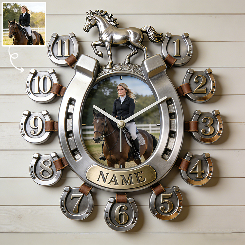 Personalized photo horseshoe wall clock