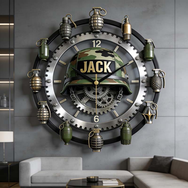 Personalized tactical grenade military cap clock