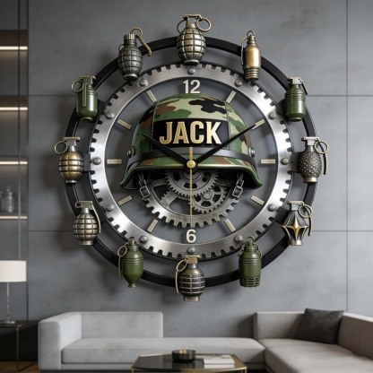 Personalized tactical grenade military cap clock