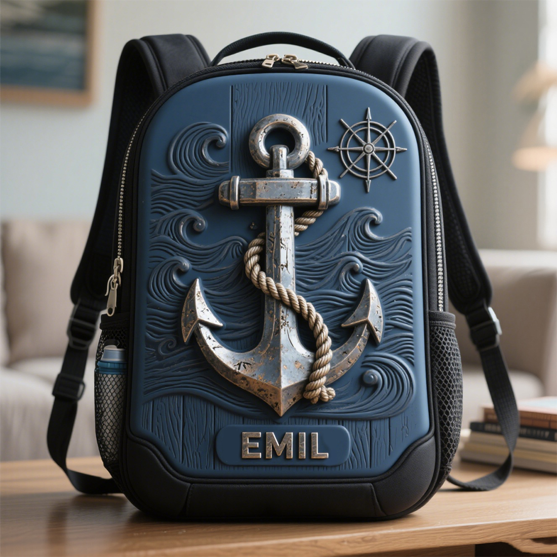 Personalized Retro Nautical Anchor Backpack
