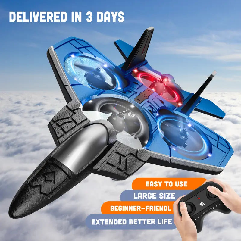 🎅 🎄 CHRISTMAS SALE 50% OFF -Foam Drone RC Airplane for Kids and Beginners, Remote Control Plane Fighter Jet with LED Light, Auto Hovering, 360° Flip and 2 Batteries (30 Mins)