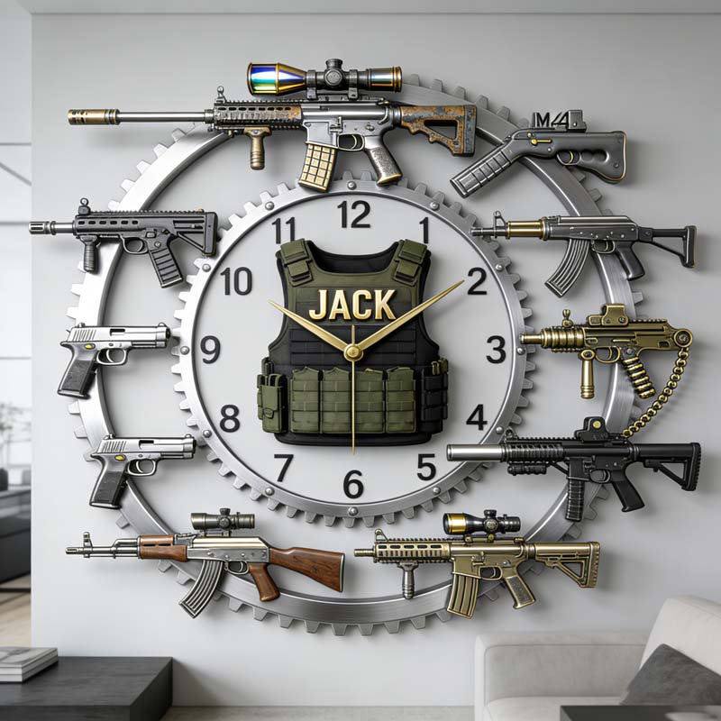 Personalized gun-themed clock