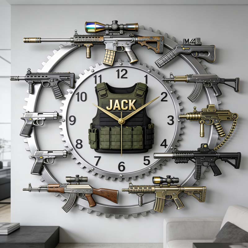 Personalized gun-themed clock