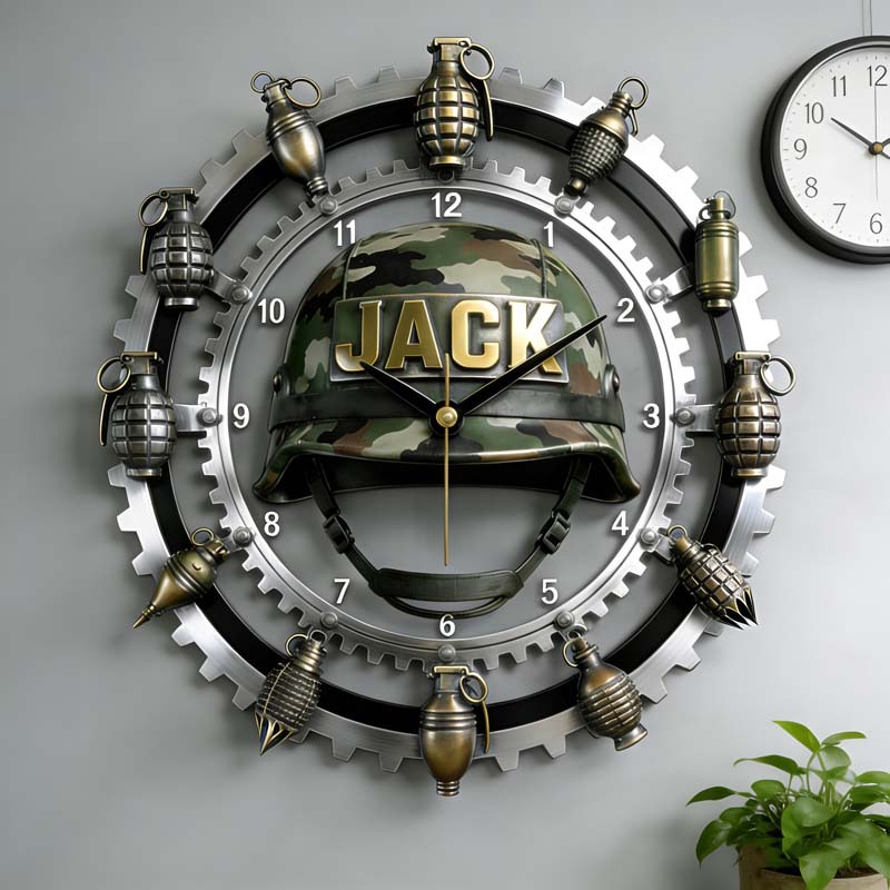 Personalized tactical grenade military cap clock